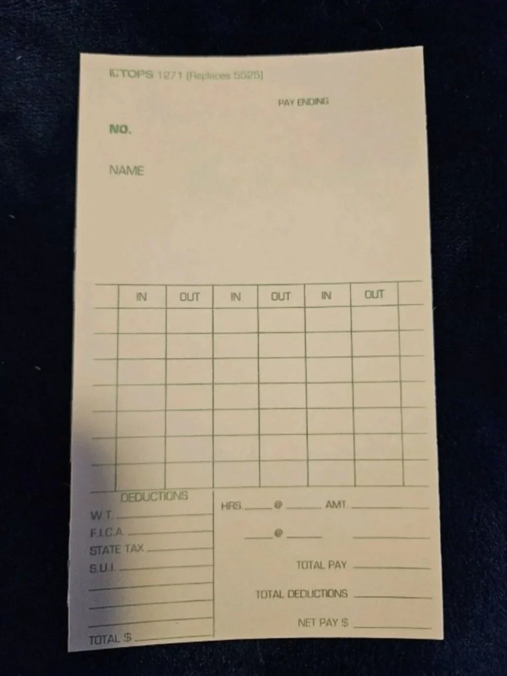 500ct Tops Weekly Time Cards #1271 | One Sided | Manila 3 3/8 x 5 1/2 New